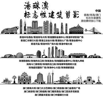 港珠澳 港珠澳標(biāo)志性建筑剪影