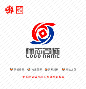 FY字母标志铜钱旋转logo