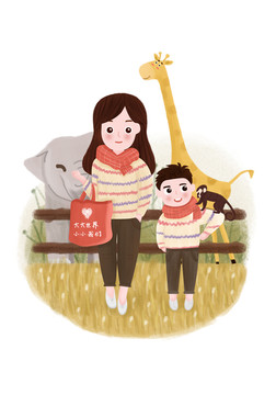 親子插畫母子動(dòng)物園