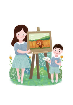 親子插畫母子畫畫