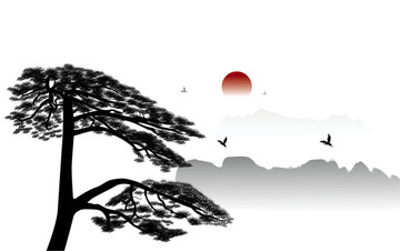 迎客松素材 水墨畫(huà) 裝飾畫(huà)