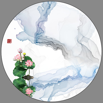 水墨小品畫 圓形小品畫