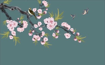 手繪花鳥壁畫