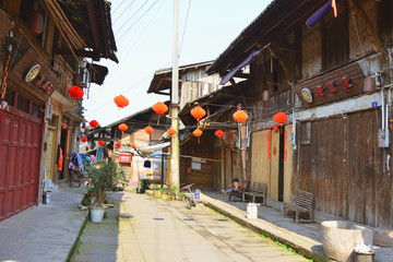 大同古镇 石板路老街 木板房