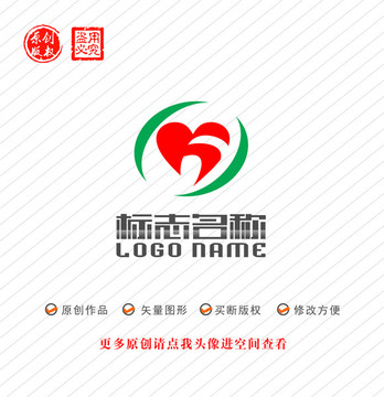 Fh标志心形健康logo