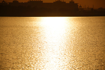 水 夕阳 金色 金波浩渺 傍晚