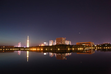 大庆 时代广场 万宝湖 夜景