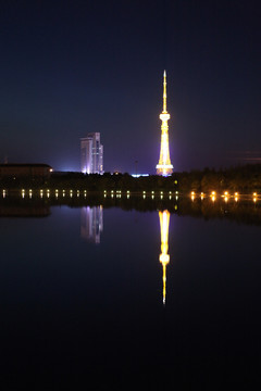 大庆 时代广场 万宝湖 夜景