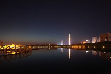 大庆 时代广场 万宝湖 夜景