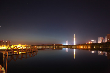 大庆 时代广场 万宝湖 夜景