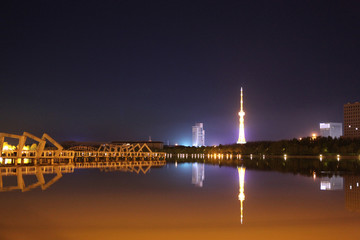 大庆 时代广场 万宝湖 夜景