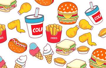 卡通快餐可乐汉堡矢量插图图案
