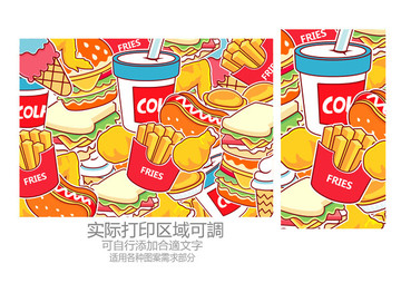 卡通快餐可樂漢堡矢量插圖圖案