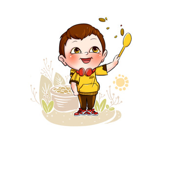 時(shí)尚可愛男孩吃零食卡通