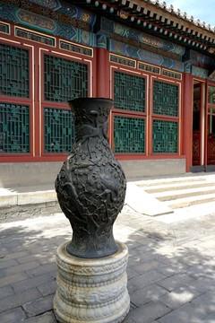 铜雕 花纹花瓶 文物 颐和园