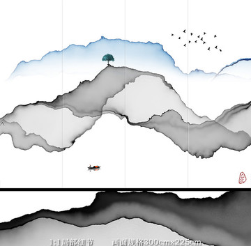 新中式抽象意境水墨背景装饰画