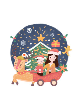 親子插畫母子圣誕節(jié)