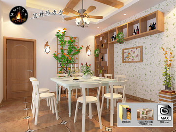 新中式田園餐廳效果圖3D模型