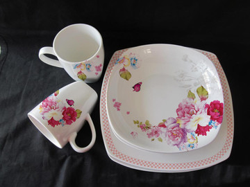 餐具 水彩玫瑰 分層