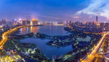 俯瞰沙湖夜色全景