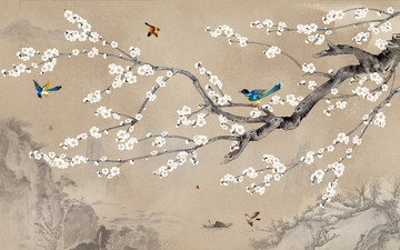 手繪花鳥壁畫