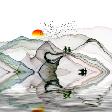水墨山水 合層