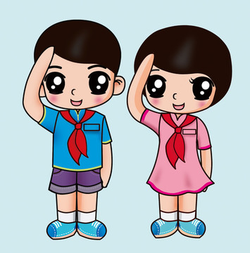 卡通少先隊員 男孩女孩 PSD
