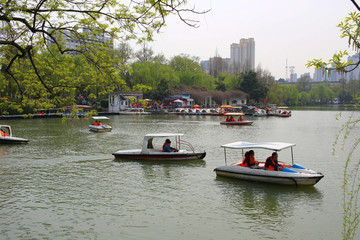 湖面游船 春天包河公园