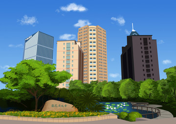動漫場景花園小區(qū)