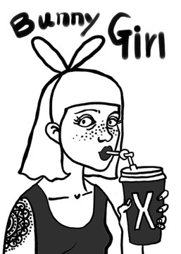搞怪喝飲料兔子發(fā)箍女孩黑白