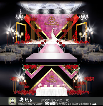大理石主題婚禮 紅黑撞色主題