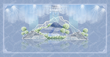 高端自然藍主題婚禮合影背景