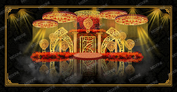 高端紅金主題婚禮合影背景