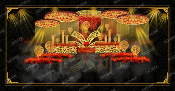高端紅金主題婚禮迎賓背景