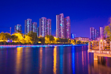 徐州故黄河畔的高层建筑夜景