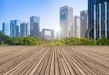 道路沥青路面和深圳CBD建筑景