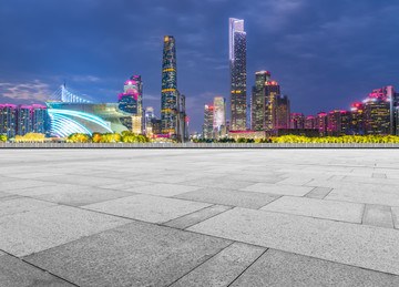 广州建筑夜景和城市道路