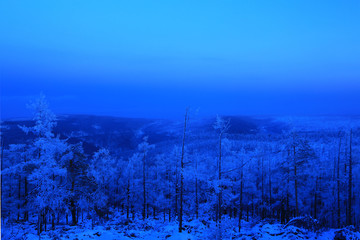 蓝夜雪原雾凇
