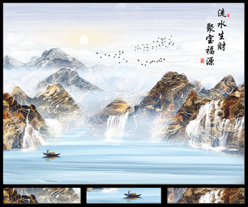 流水生财聚宝盆高温大理石纹背景