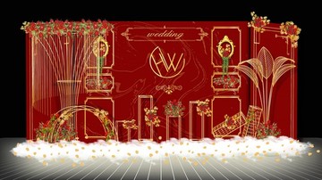 紅金色歐式主題婚禮背景設(shè)計(jì)