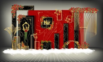 黑紅金色歐式主題婚禮背景設(shè)計