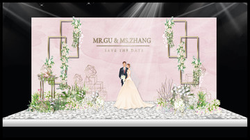 粉色婚禮迎賓區(qū)效果圖