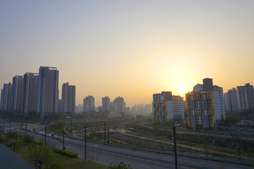 韩国华城市落日夕阳