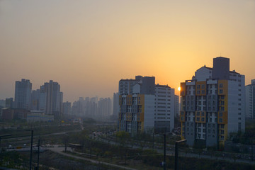 韩国华城市落日夕阳