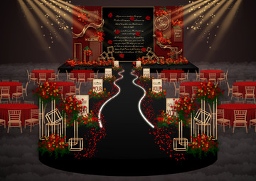 红黑复古婚礼仪式区效果图