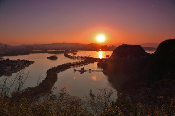 肇庆星湖七星岩风光日落