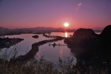 肇庆星湖七星岩风光日落