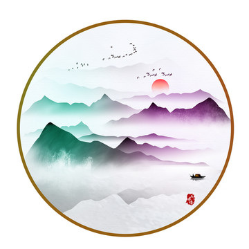 抽象水墨圓形裝飾畫