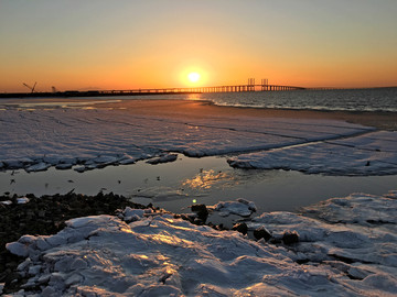 山东青岛胶州湾大桥与海冰