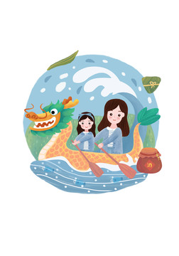 親子插畫母女端午節(jié)